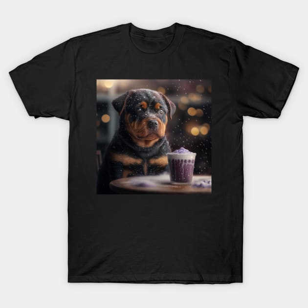 Rottweiler Puppy Snowy Art T-Shirt by Enchanted Reverie